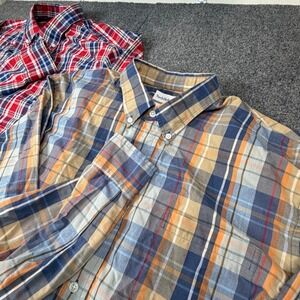 Lot of 2 Saddlebred Mens XL Classic Fit Plaid Button Down Shirt Red Blue Orange